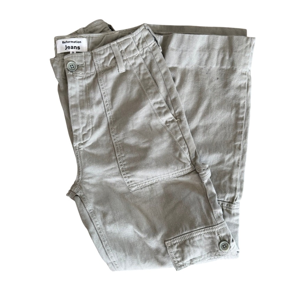 Reformation Jeans Sage Green Carpenter Cargo Pants High Rise Straight Women's 23 - Picture 4 of 8